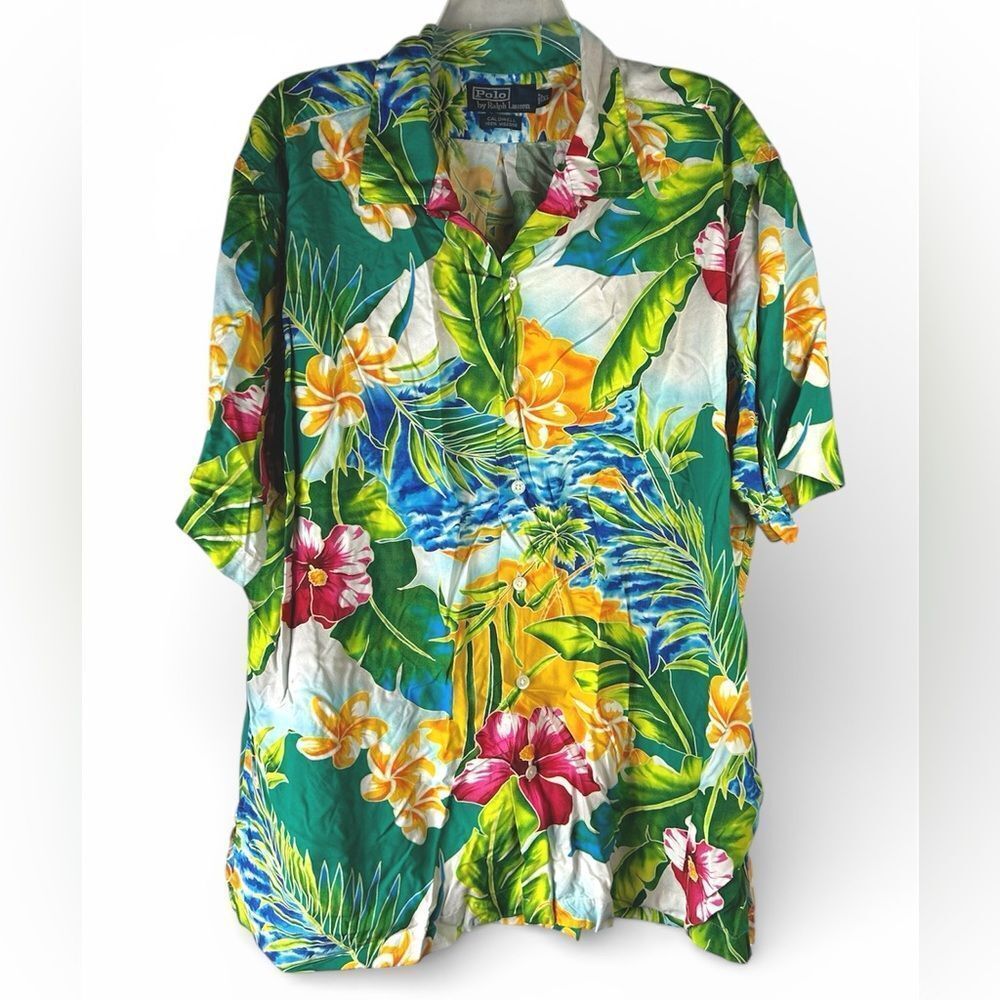 Polo Ralph Lauren Mens Vtg Caldwell Shirt Hawaiian Camp XL 90s Tropical Floral